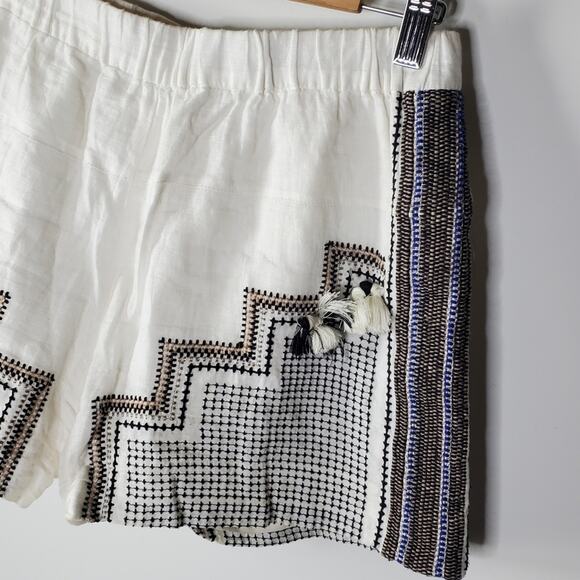 J Crew Collection White linen shorts with black embroidery and tassels Size XS - Picture 3 of 10